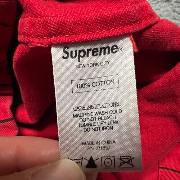 Supreme Twill Pinstripe Jacket Mens Medium Red Hooded Parka *** - Picture 9 of 9